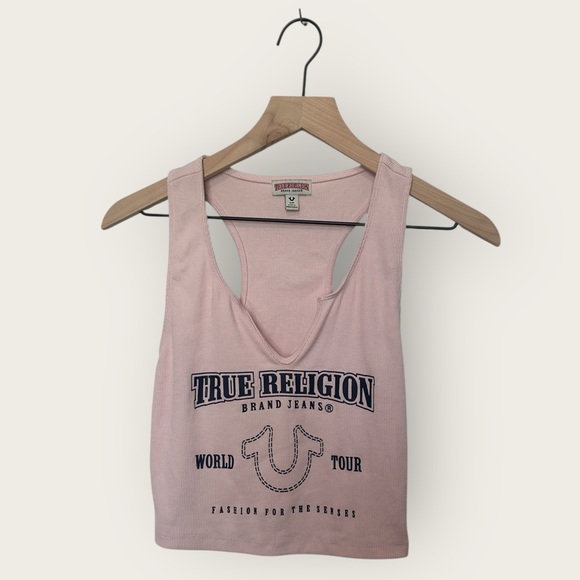 True Religion Women’s Small Light Pink Crop Top V Neck Tank Top - Picture 1 of 4